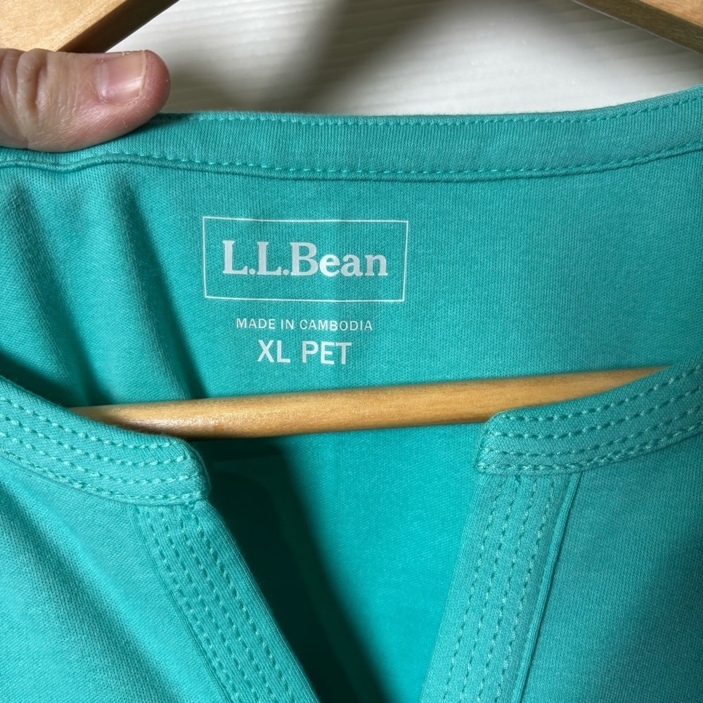L.L.Bean Top Women's XL Petite Turquoise Blue V-Neck 3/4 Sleeve Coastal Cotton - Picture 4 of 9